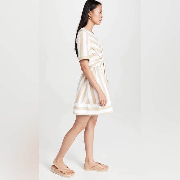 STAUD Hazelnut Stripe York Mini Dress With Pockets & Wrap Detail. Size XS. - Picture 14 of 16